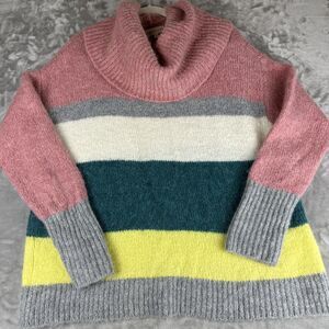 Lou & Grey For LOFT Sweater Women's XL Pink Blue Stripe Wool Alpaca Blend (0951)